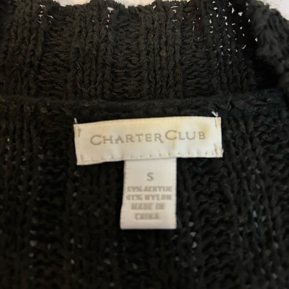 Charter Club Black one-button Short Sleeve Cardigan - Picture 2 of 7